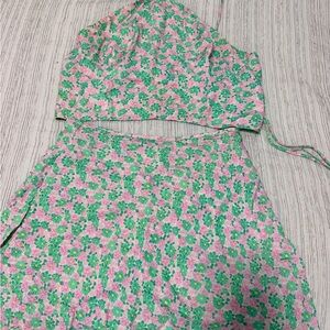 Zara Pink and Mint Floral Crop Top & Skirt Set